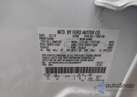 2012 Ford Edge Limited from USA, damaged, VIN 2FMDK3KCXCBA88607